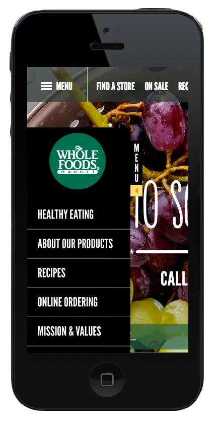 responsive drawer image from the whole foods app.