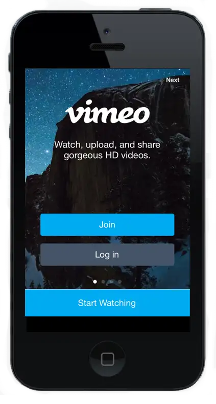 Screen shot of vimeo app